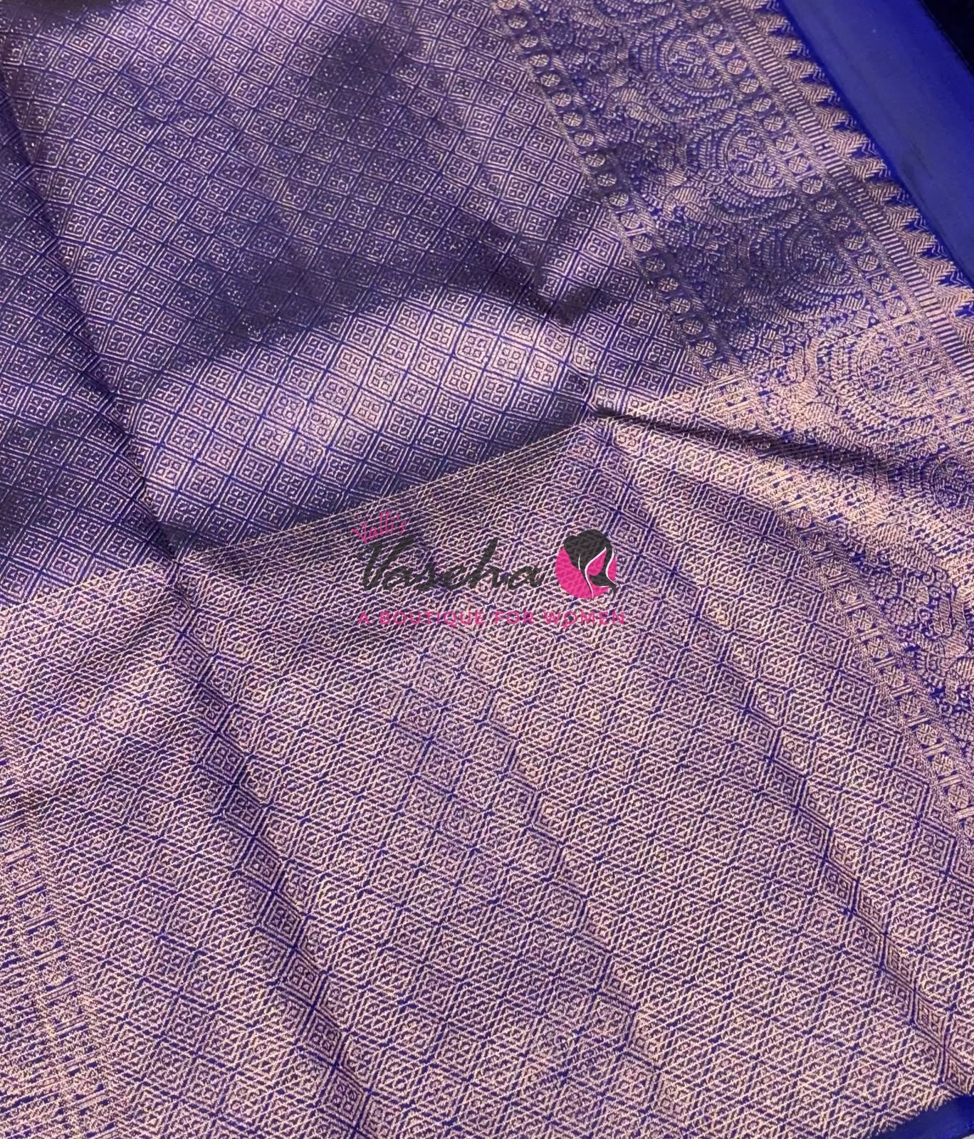 Pure Kanchipuram Silk Saree - Peacock Blue With Blue - VVPS052