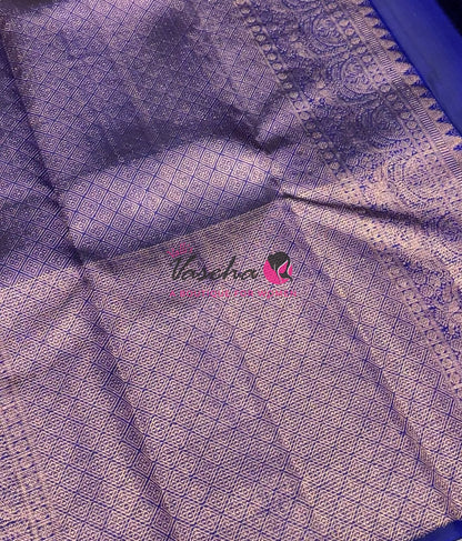 Pure Kanchipuram Silk Saree - Peacock Blue With Blue - VVPS052