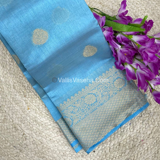 Semi Tussar Silk - Grand Pallu  - Light Blue Shade - VVSTS041