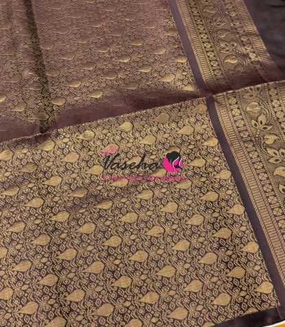 Pure Soft Silk Saree - Green & Brown - VVPSS119
