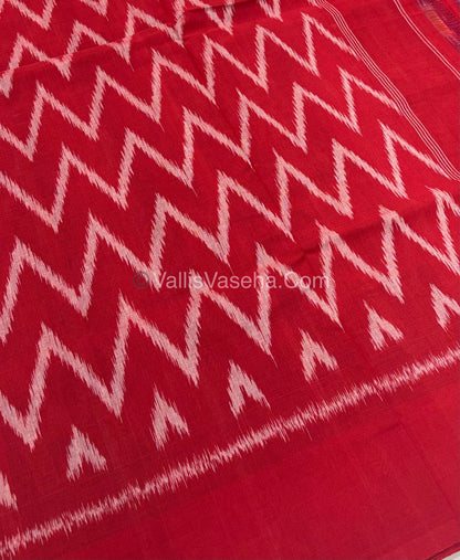 Double Ikkat Pure Cotton Saree - Blue With Red - VVIKS002