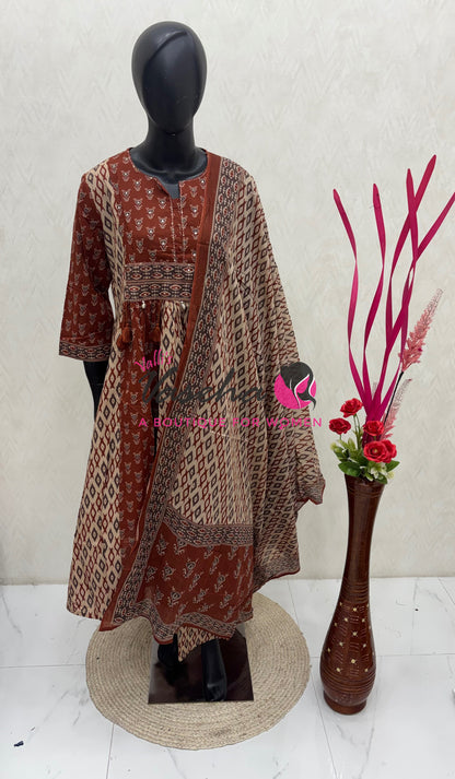 Ready Made | Anarkali Set  |Salwar, Kameez & Duppatta(3pc)|Cotton |VVRMS020