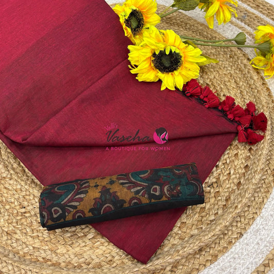 Kadhi Cotton Sarees with Kalamkari Blouse - VVKCK002