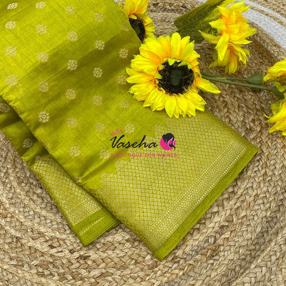 Semi Tussar Silk Saree | Lemon Green Shade |VVSTS057