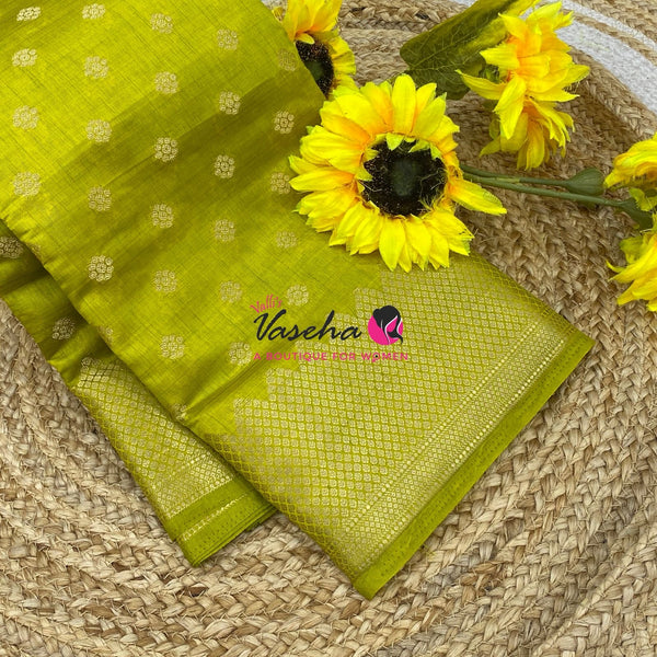 Semi Tussar Silk Saree | Lemon Green Shade |VVSTS057