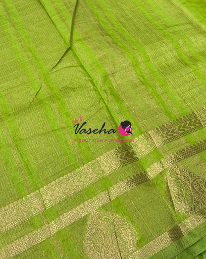 Semi Tussar Silk Saree | Parrot Green Shade |VVSTS061