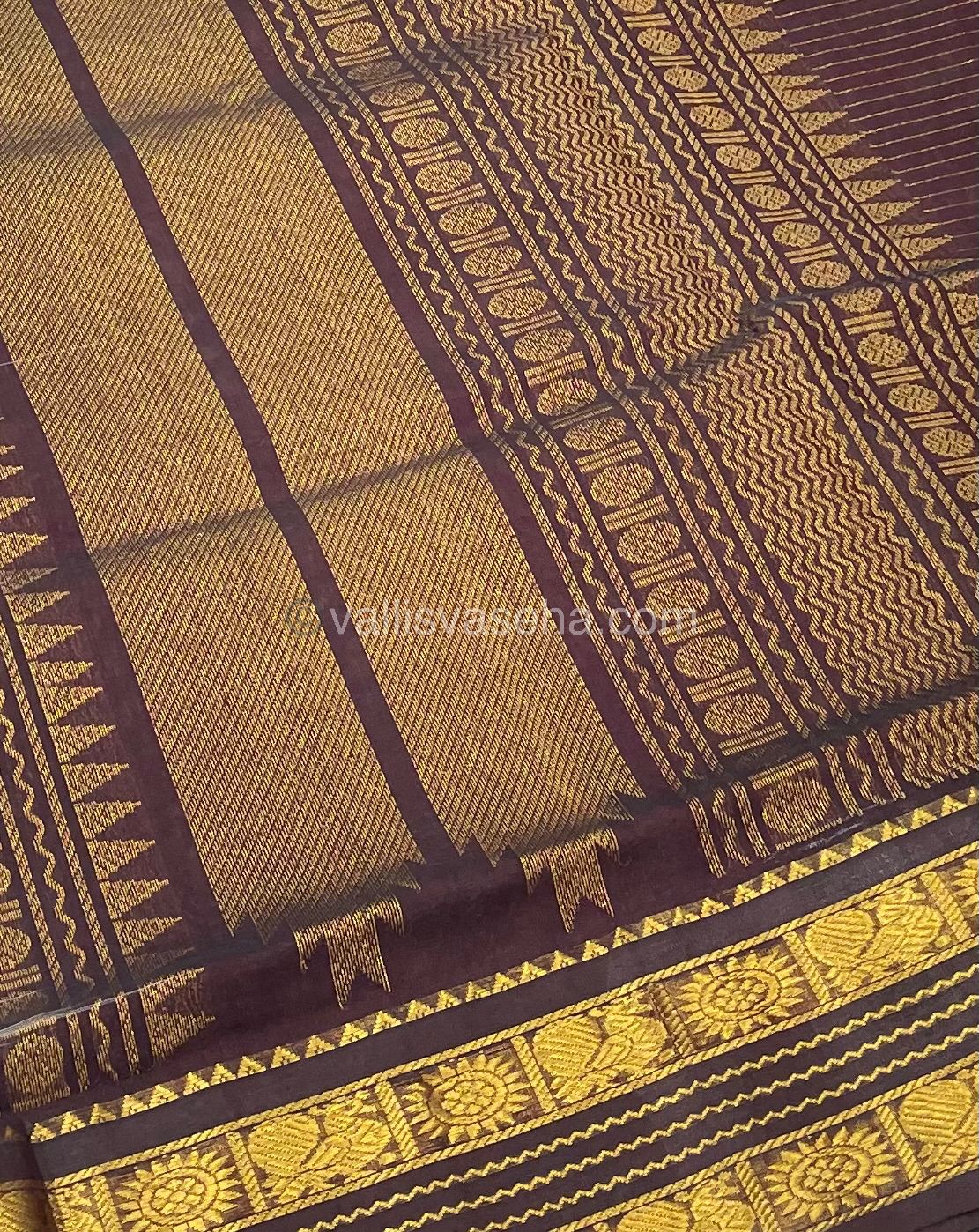 Pure Korvai Silk Cotton - Retta Petta Border - Cream( Half White )with Brown Combo - VVKSC010