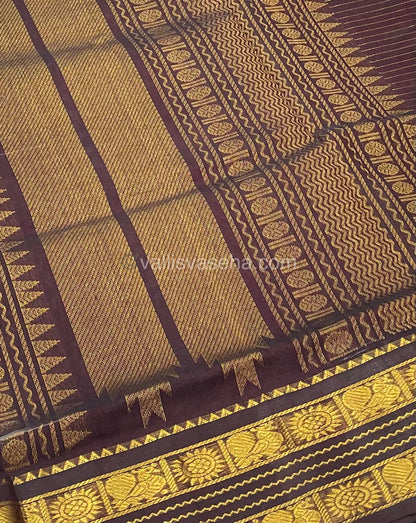 Pure Korvai Silk Cotton - Retta Petta Border - Cream( Half White )with Brown Combo - VVKSC010