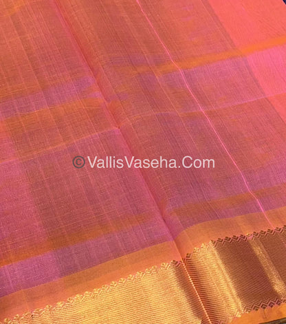 Pure Silk Cotton Saree - Mayil & Chakkaram Design - Blue With Peach Gold Shade - VVMC002