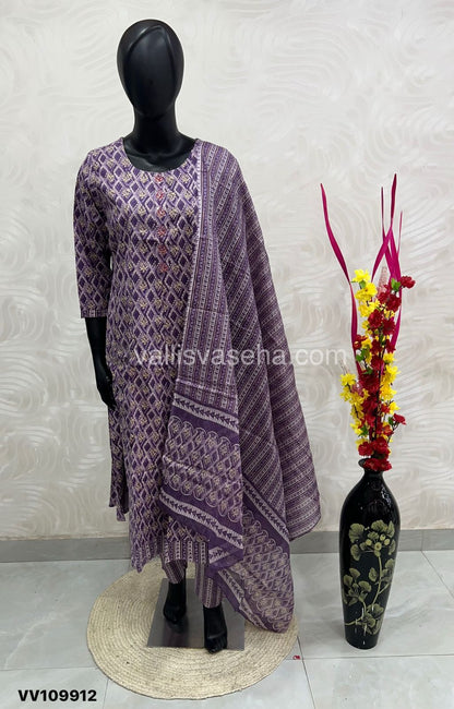 (Ready Made - Anarkali - Salwar, Kameez & Duppatta(3pc)- Printed Cotton - VVAS003