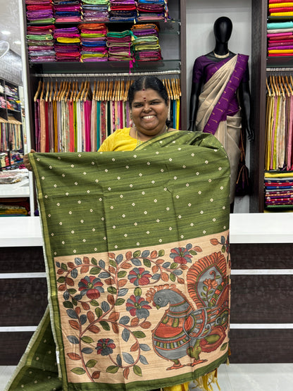 Semi Matka Tussar Silk Saree - Tie & Dye pattern - Green Shade - VVSMT001