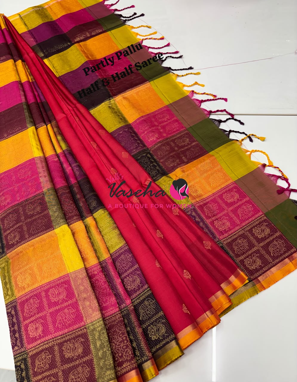 Pure Soft Silk Saree - Partly Pallu -  Half & Half Saree - VVPSS088