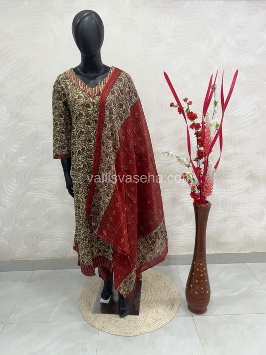 Ready Made - Anarkali - Salwar, Kameez & Duppatta(3pc)- Printed Cotton - VVAS004