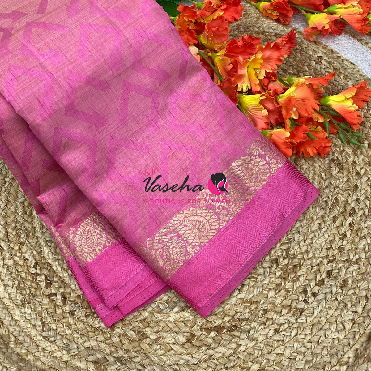 Semi Tussar Silk Saree | Peach Shade |VVSTS059