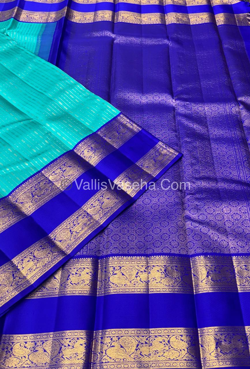 Pure Vintage Korvai Kanchipuram Silk Saree - Turquoise Blue & Blue Combo - VVPS021