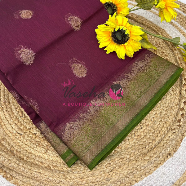 Bamboo Silk Saree- Brown with Green Shade - VVBSS014