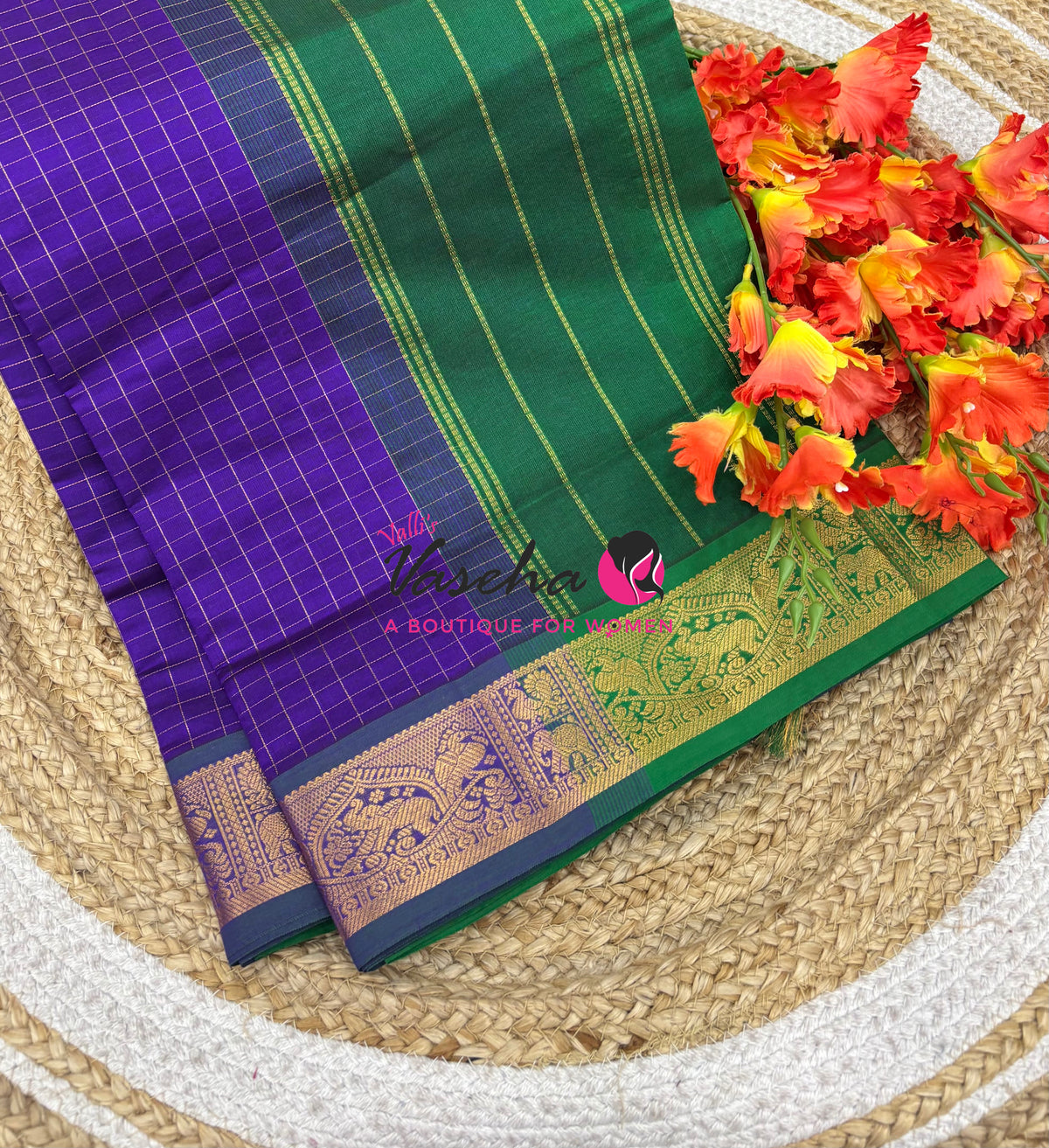 Semi Silk Cotton Saree - Checks Pattern - VVSSC019