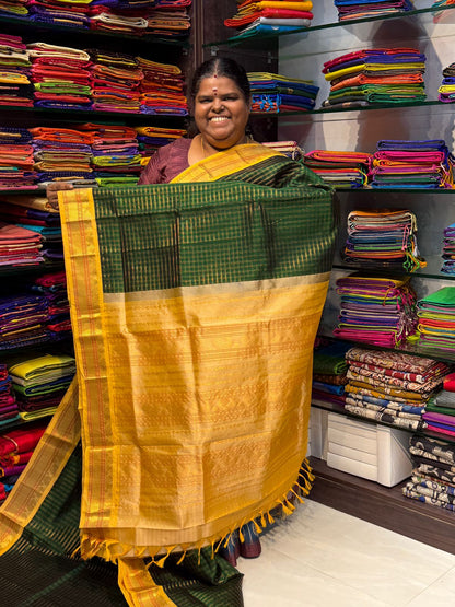Pure Korvai Silk Cotton - Green & Yellow Combo - VVKSC010