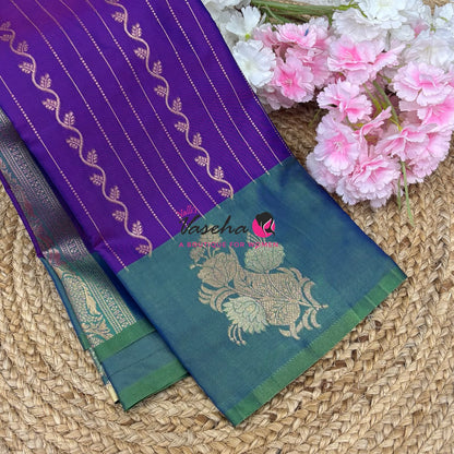 Semi Soft Silk - Purple  With Peacock Greenish Blue - VVSSS039