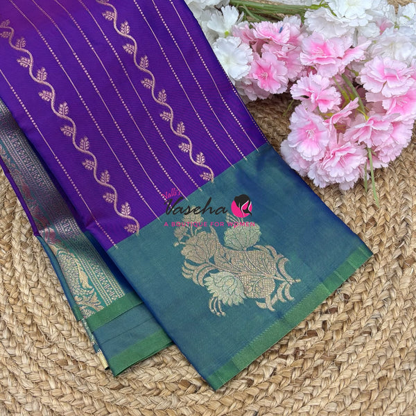 Semi Soft Silk - Purple  With Peacock Greenish Blue - VVSSS039