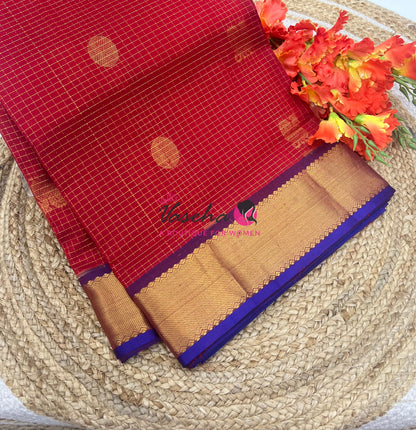 Pure Silk Cotton Saree - Mayil & Chakkaram Design - Red With Blue Shade -VVMC002