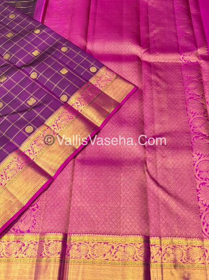 Pure Vintage Korvai Kanchipuram Silk Saree - Purple & Pink Combo - VVPS025