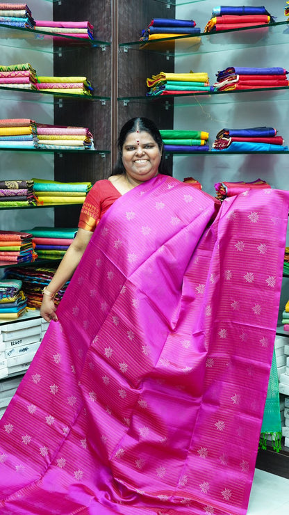 Pure Soft Silk Saree - Vaira Voosi design - Pink With Teal Green Combo - VVPSS016