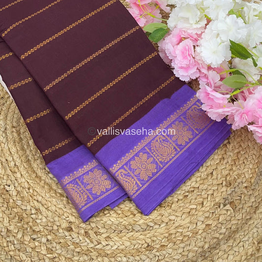 Sungudi Cotton Saree | Velthari Design - Brown with Lavender Shade - VVSCV001