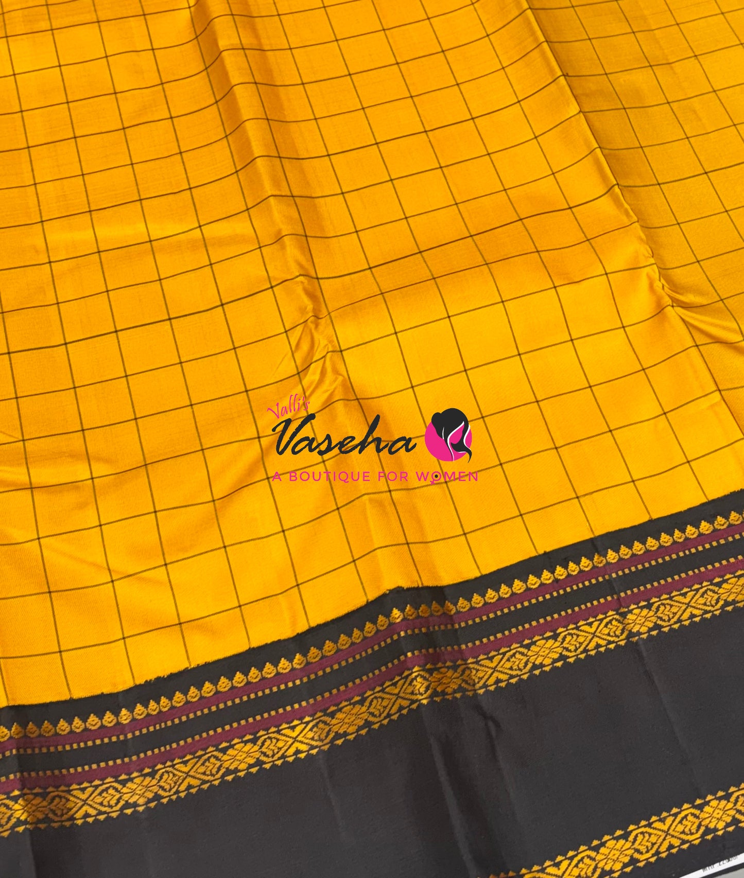 Pure Vintage Korvai Kanchipuram Silk Saree - Yellow & Black Combo - VVPS006