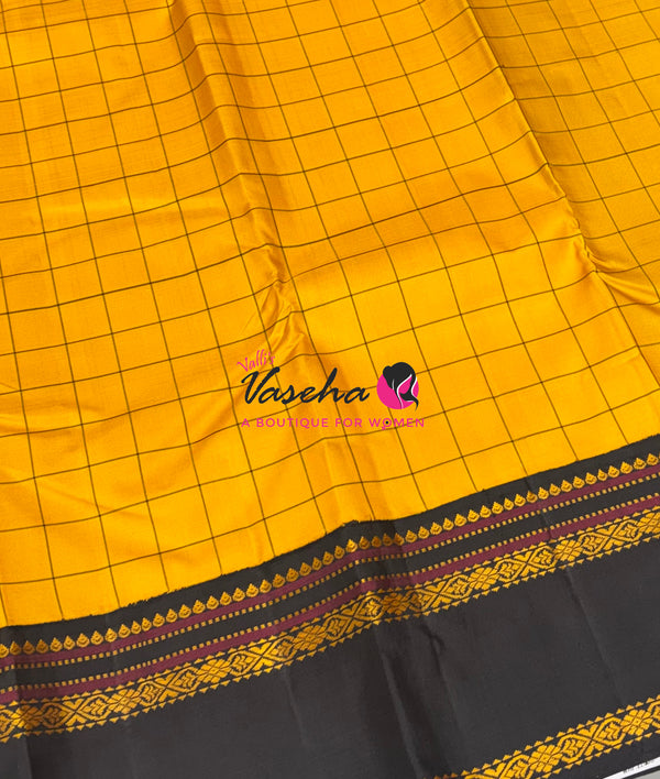 Pure Vintage Korvai Kanchipuram Silk Saree - Yellow & Black Combo - VVPS006