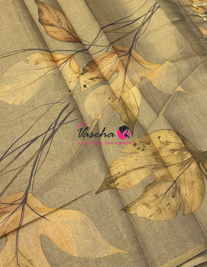 Linen Tissue Saree - Mehndi green Shade - VVLTS006