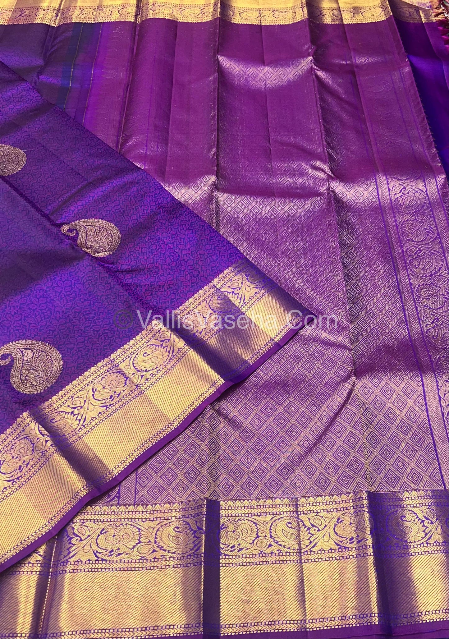 Pure Kanchipuram Bridal Silk Saree - Embossed Design - Purple Shade  - VVPS023