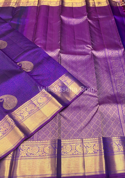 Pure Kanchipuram Bridal Silk Saree - Embossed Design - Purple Shade  - VVPS023