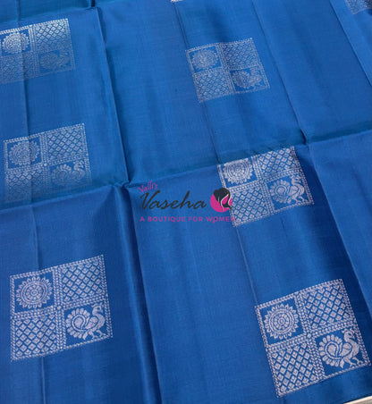 Pure Soft Silk Saree - Border Less - Peacock Blue Shade - VVPSS080