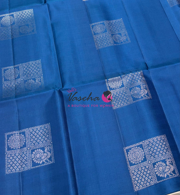 Pure Soft Silk Saree - Border Less - Peacock Blue Shade - VVPSS080