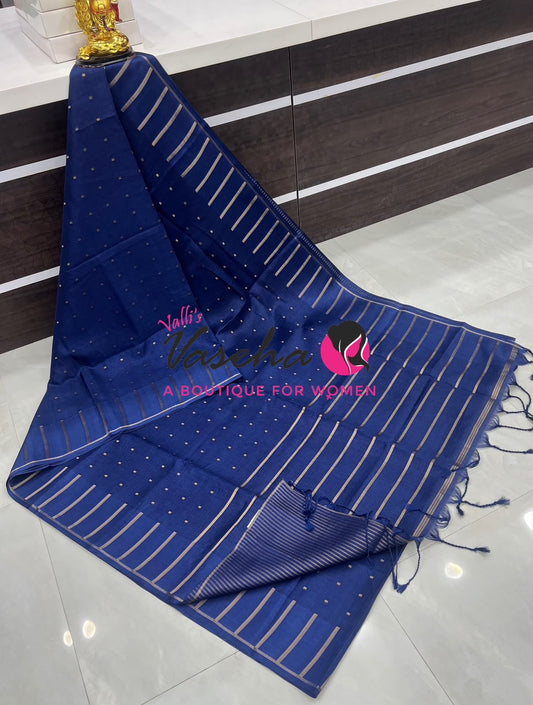 Semi Matka Tussar Silk Saree | Double Blouse | Blue Shade |VVSTS052