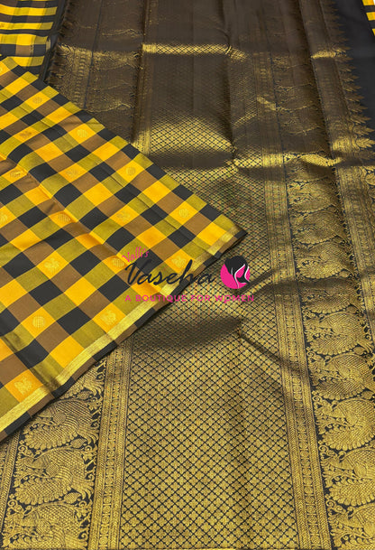 Pure Kanchipuram Silk Saree | Pazhum Pazhamum Checks |VVPS078