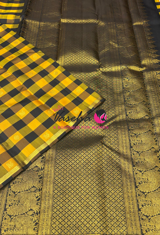 Pure Kanchipuram Silk Saree | Pazhum Pazhamum Checks |VVPS078