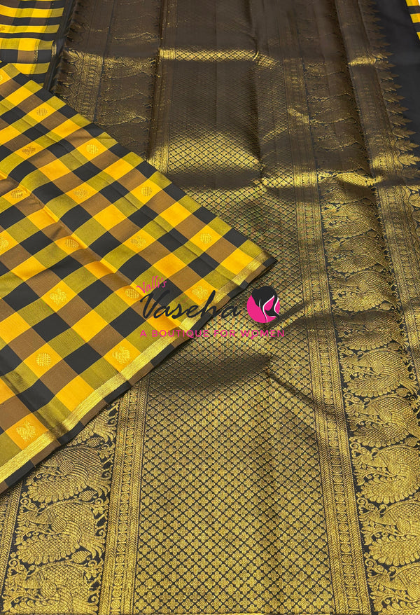 Pure Kanchipuram Silk Saree | Pazhum Pazhamum Checks |VVPS078