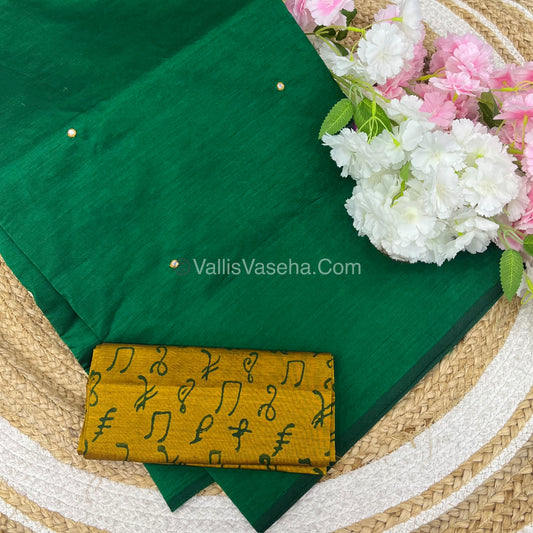 South Mixed Cotton - Mirror Work Embroidery - Green With Mustard shade - VVPCM002