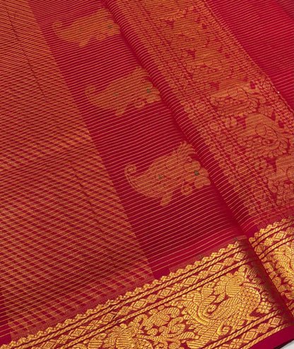 Pure Silk Cotton Sarees - Vairavoosi Lines - Green With Red Shade - VVPSC006