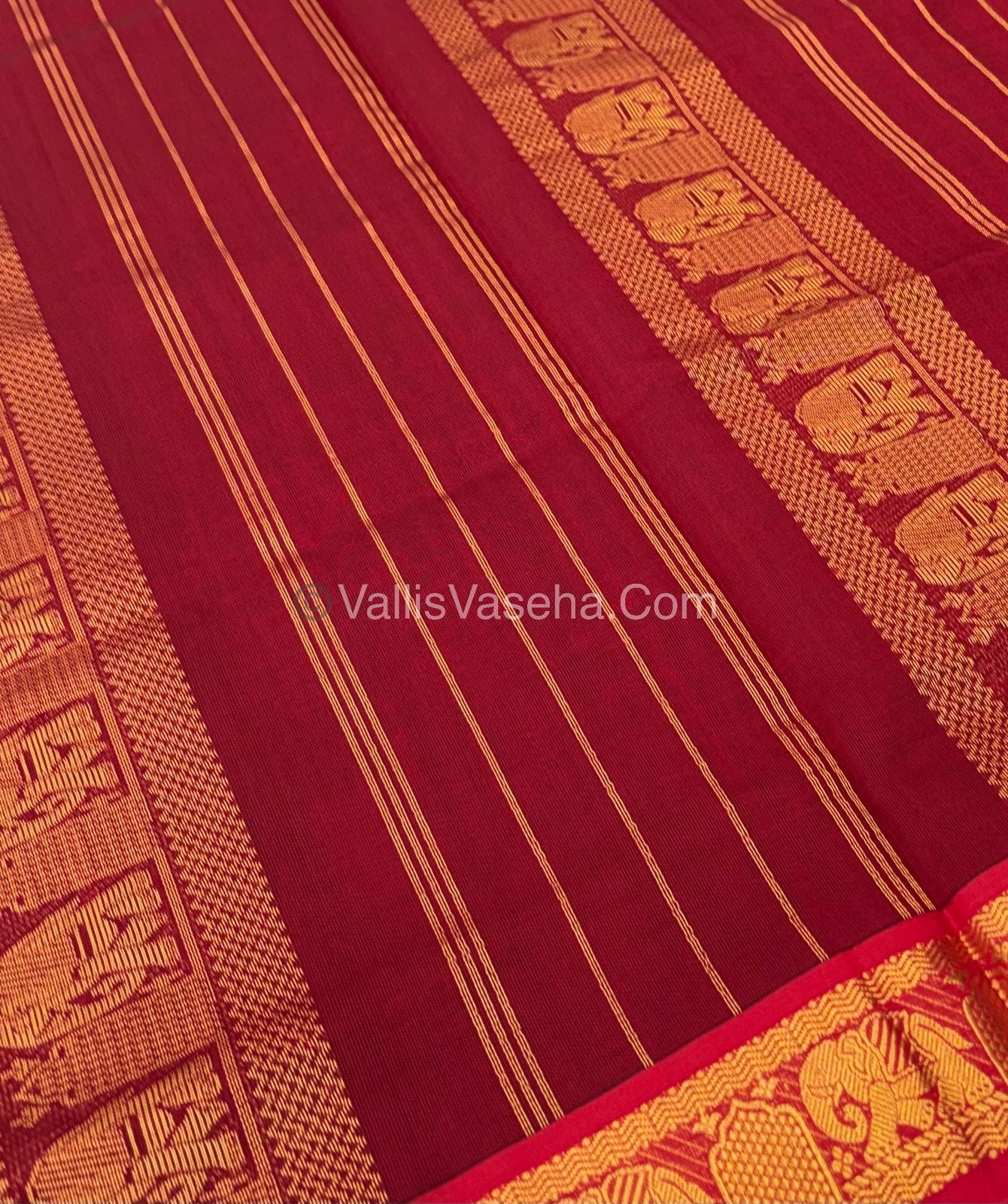 Semi Silk Cotton Saree - Green With Reddish Maroon Shade - VVSSC007