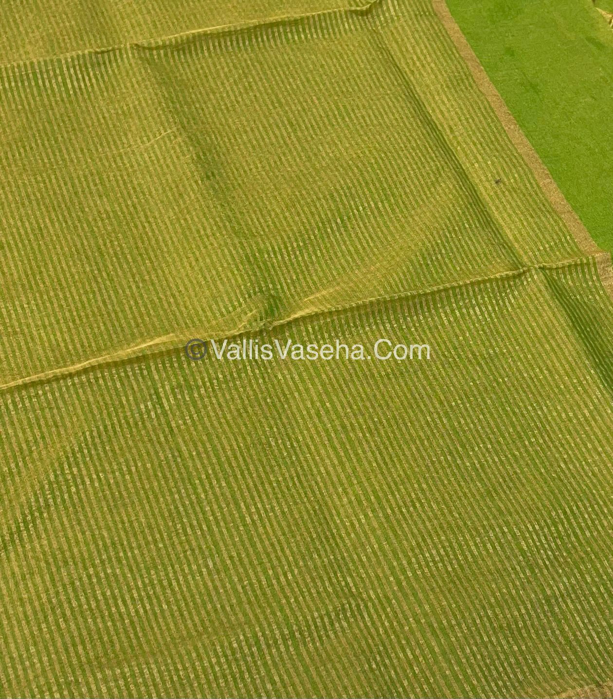 Pure Maheshwari Tissue Silk - Triple Tone Parrot Green & Gold Shade - VVMTS001