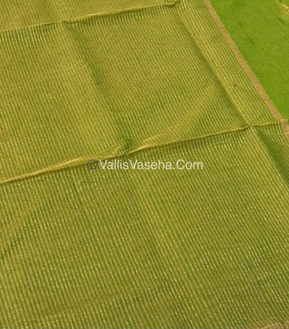 Pure Maheshwari Tissue Silk - Triple Tone Parrot Green & Gold Shade - VVMTS001