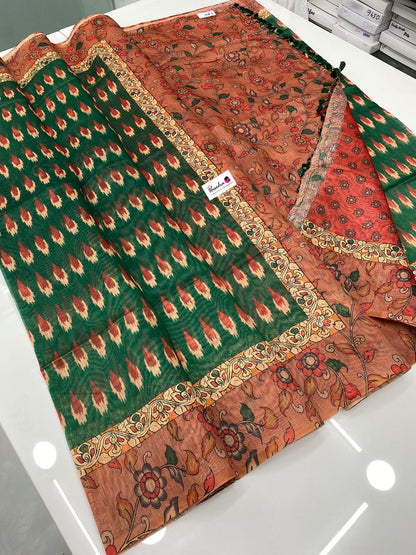 Chanderi Mixed Cotton Saree - Ikkat & kalamkari design  - VVCC002