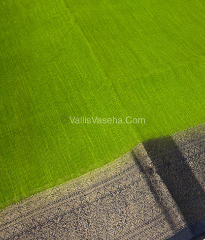 Bamboo Silk Saree - Green With Navy Blue Shade - VVBSS006