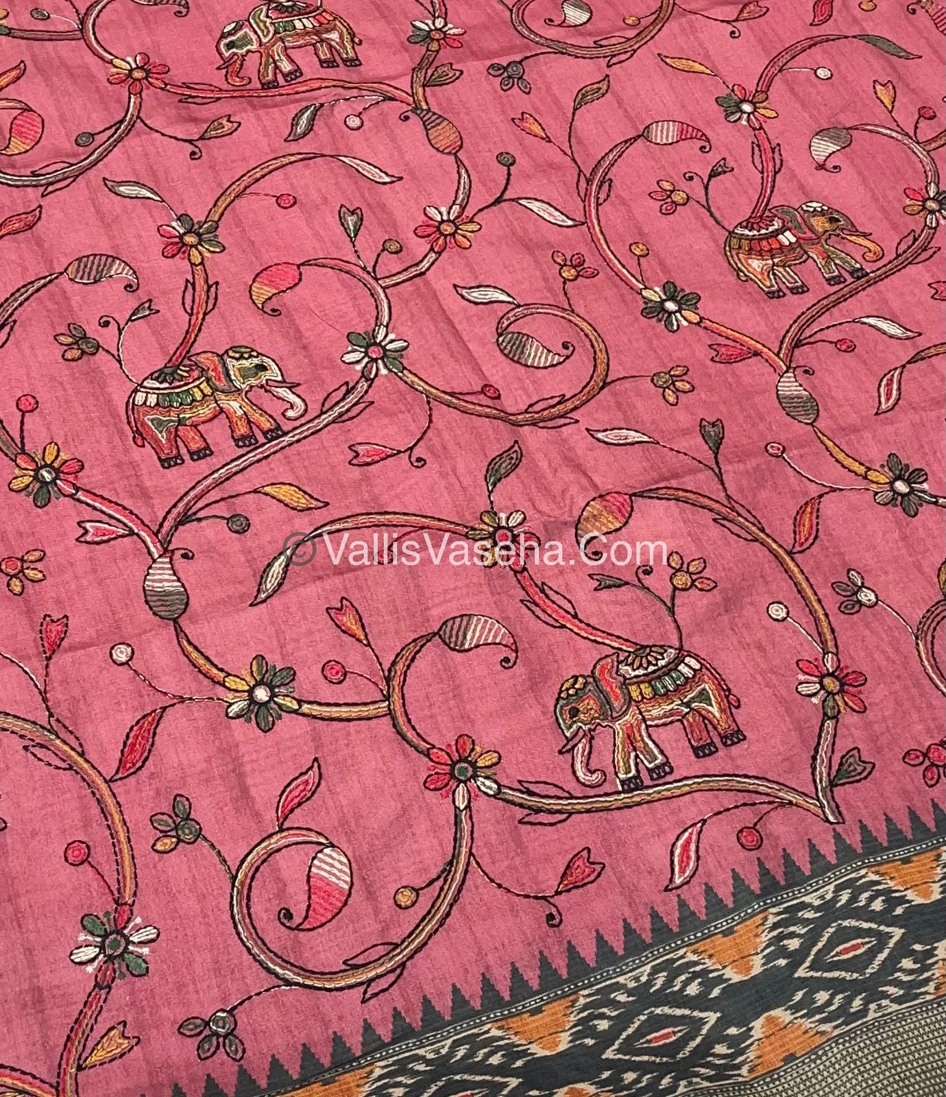 Semi Tussar - Kantha Work Embroidery - Light Pink Shade - VVSTK001