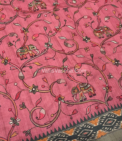 Semi Tussar - Kantha Work Embroidery - Light Pink Shade - VVSTK001