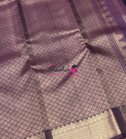 Pure Kanchipuram Silk Saree - Dark Purple Shade - VVPS093