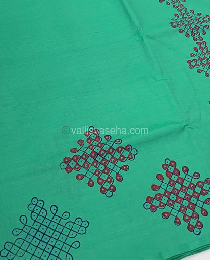 Poly Silk Mixed Printed Cotton - Sea Green with Blue - VVPCP002